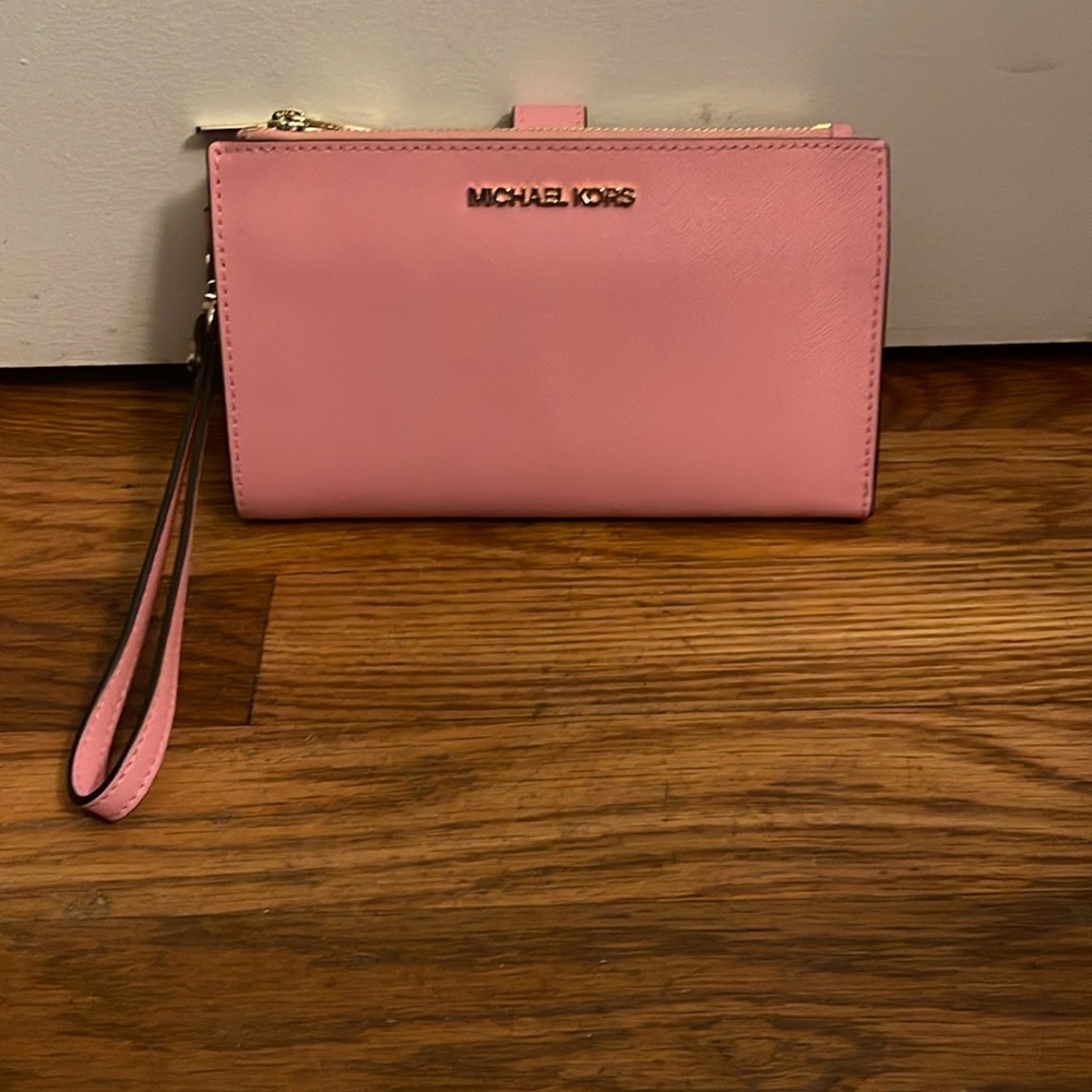 Michael Kors Jet Set Travel Double Zip Wristlet Wallet (Carnation)